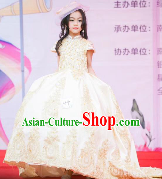 Children Models Show Costume Stage Performance Catwalks Compere Champagne Mullet Dress for Kids