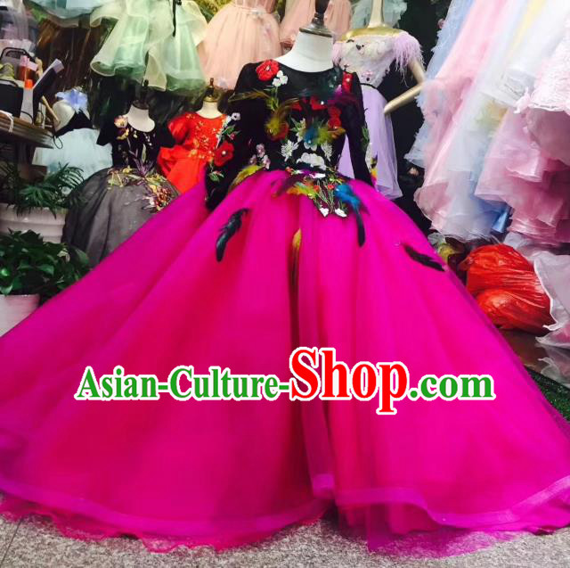 Children Models Show Costume Stage Performance Catwalks Compere Rosy Veil Mullet Dress for Kids