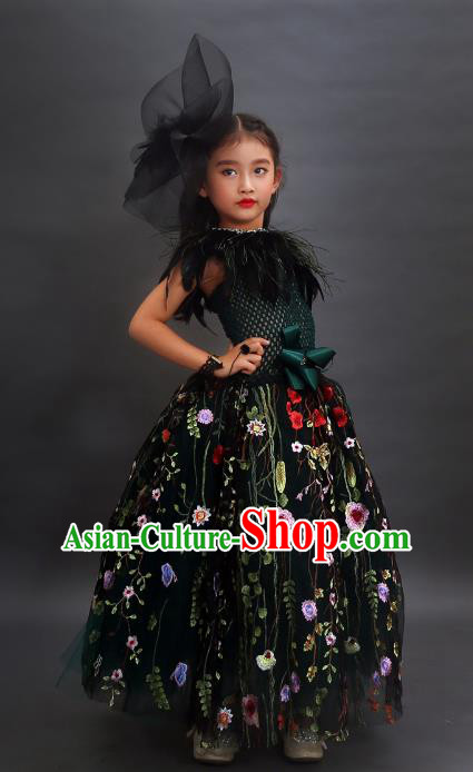 Children Models Show Costume Stage Performance Catwalks Compere Black Dress for Kids