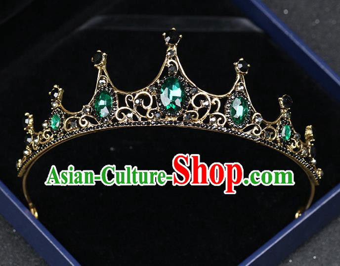 Top Grade Children Stage Performance Hair Accessories Green Crystal Royal Crown Headwear for Kids