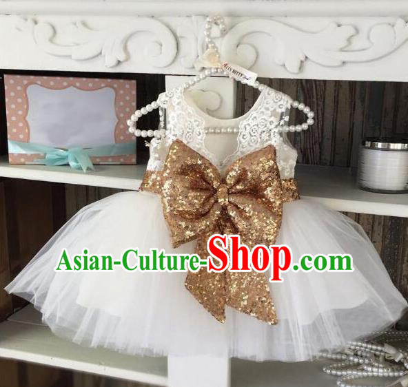 Children Models Show Costume Catwalks Stage Performance Golden Bowknot Dress for Kids