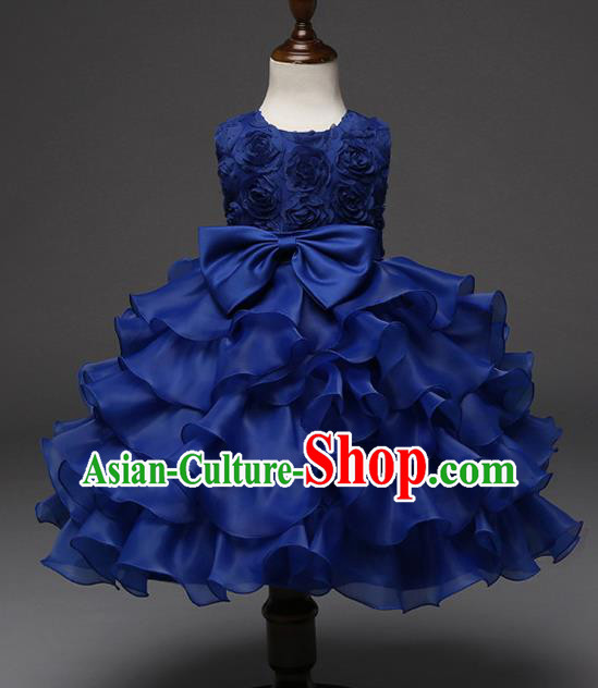 Top Grade Children Catwalks Costume Princess Stage Performance Bowknot Royalblue Bubble Dress for Kids