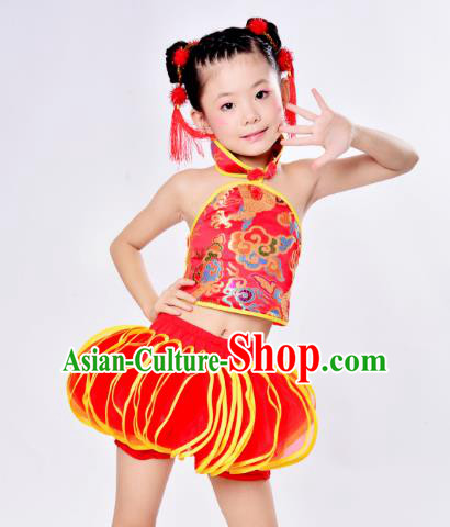 Top Grade Children Catwalks Costume Folk Dance Stage Performance Red Clothing for Kids