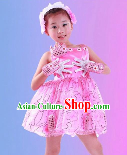 Top Grade Children Catwalks Costume Folk Dance Stage Performance Pink Dress for Kids