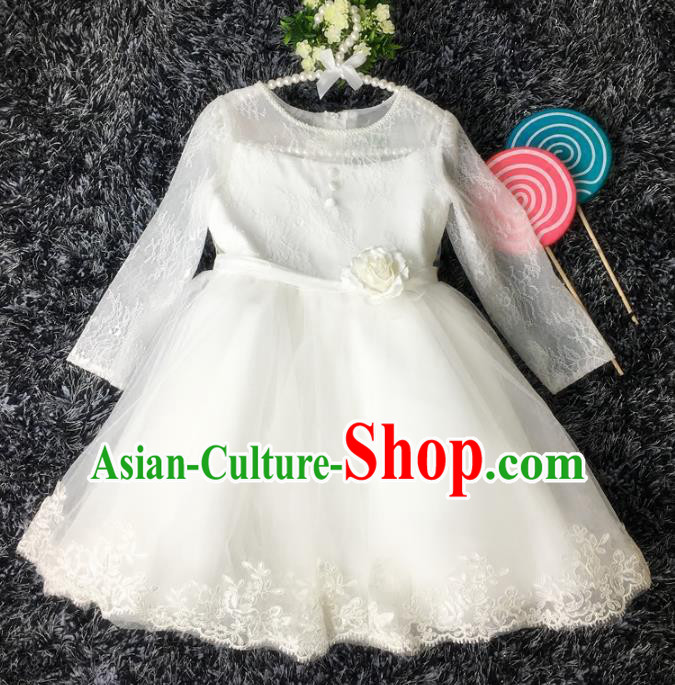 Top Grade Children Catwalks Costume Modern Dance Stage Performance Flower Fairy White Lace Dress for Kids