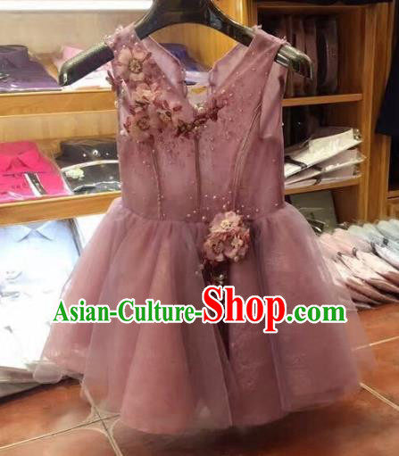 Top Grade Children Catwalks Costume Modern Dance Stage Performance Princess Pink Dress for Kids