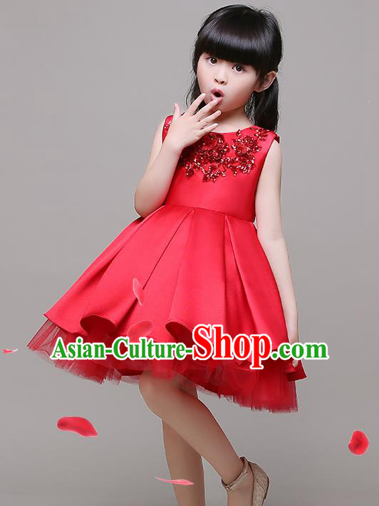 Top Grade Children Catwalks Costume Modern Dance Stage Performance Red Bubble Dress for Kids