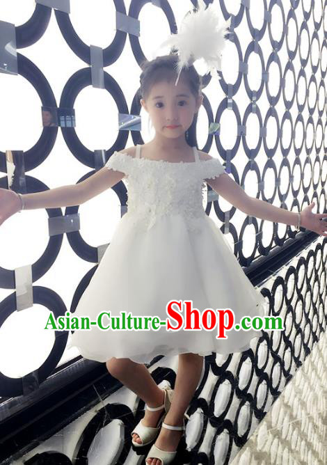 Top Grade Children Catwalks Costume Modern Dance Stage Performance White Bubble Dress for Kids