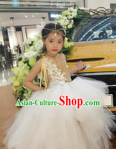 Top Grade Children Catwalks Costume Modern Dance Stage Performance White Veil Bubble Dress for Kids