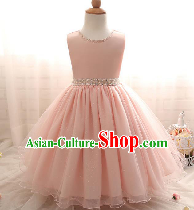 Top Grade Children Catwalks Costume Modern Dance Stage Performance Compere Pink Dress for Kids