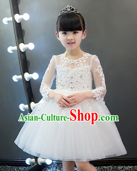 Children Models Show Costume Stage Performance Catwalks White Veil Bubble Dress for Kids