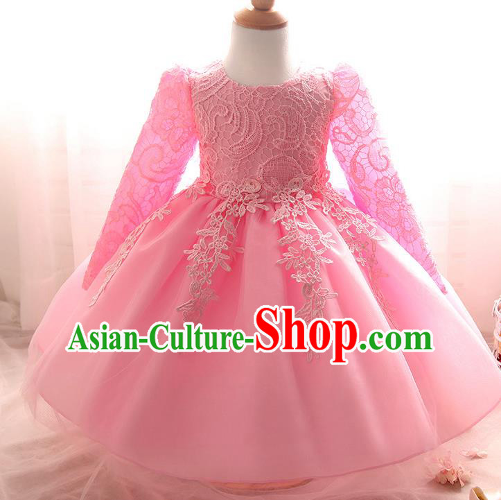 Top Grade Children Catwalks Costume Modern Dance Stage Performance Compere Pink Lace Dress for Kids