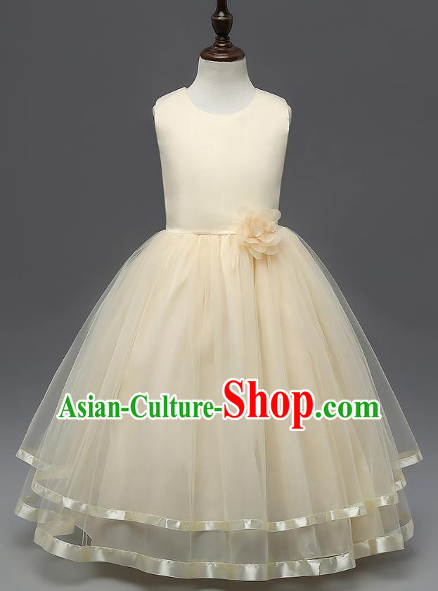 Top Grade Children Catwalks Costume Modern Dance Stage Performance Compere Champagne Full Dress for Kids