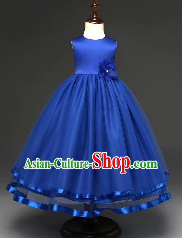 Top Grade Children Catwalks Costume Modern Dance Stage Performance Compere Royalblue Full Dress for Kids