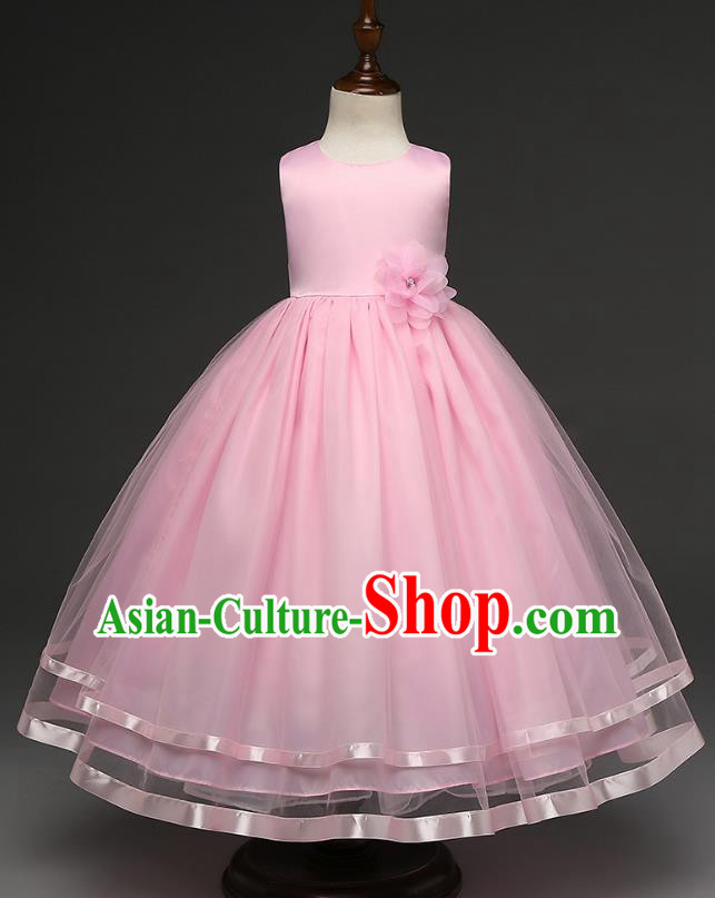 Top Grade Children Catwalks Costume Modern Dance Stage Performance Compere Pink Full Dress for Kids