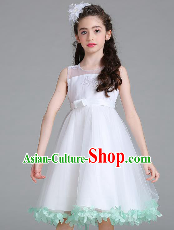 Children Models Show Compere Costume Stage Performance Girls Princess Green Petals Full Dress for Kids