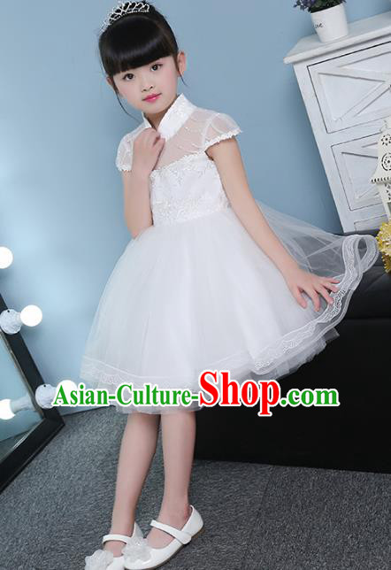 Children Models Show Costume Compere White Full Dress Stage Performance Clothing for Kids