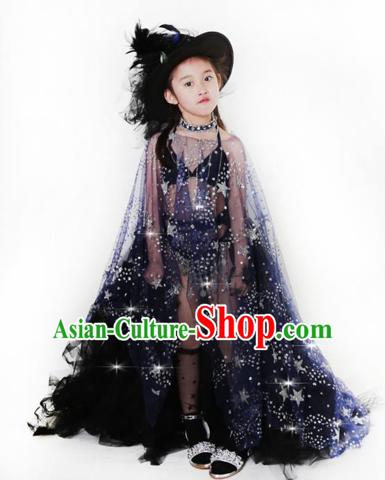 Children Models Show Costume Catwalks Stage Performance Black Dress and Hat for Kids