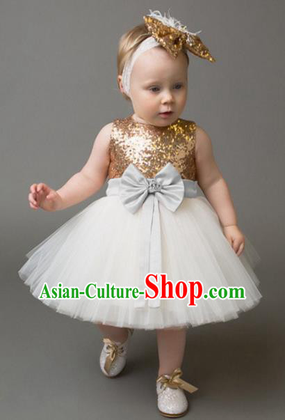 Children Models Show Costume Compere Golden Sequins Full Dress Stage Performance Clothing for Kids