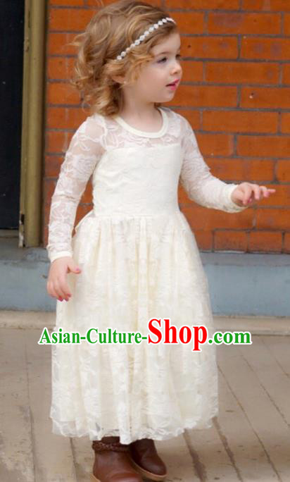 Children Models Show Costume Compere White Lace Full Dress Stage Performance Clothing for Kids