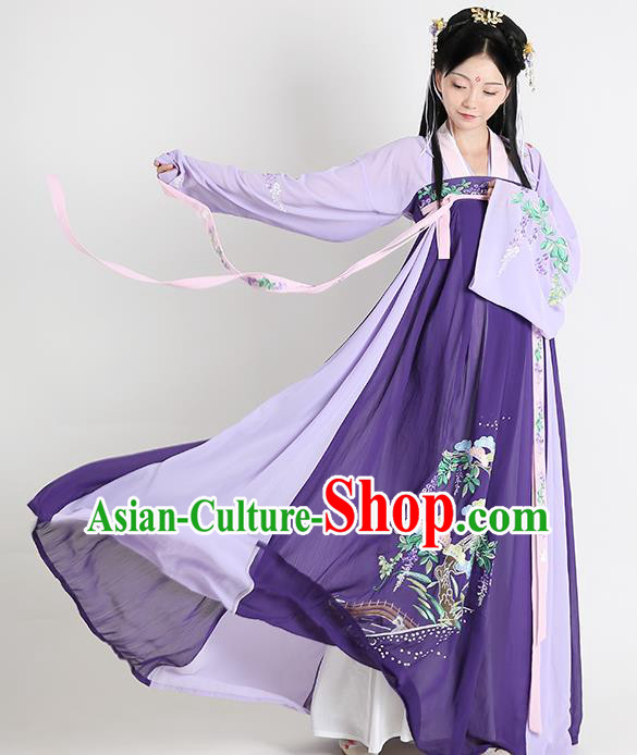 Traditional Chinese Tang Dynasty Embroidered Costume Ancient Princess Hanfu Dress for Women