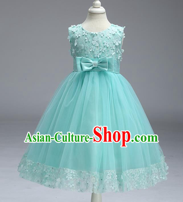 Children Fairy Princess Green Veil Dress Stage Performance Catwalks Compere Costume for Kids