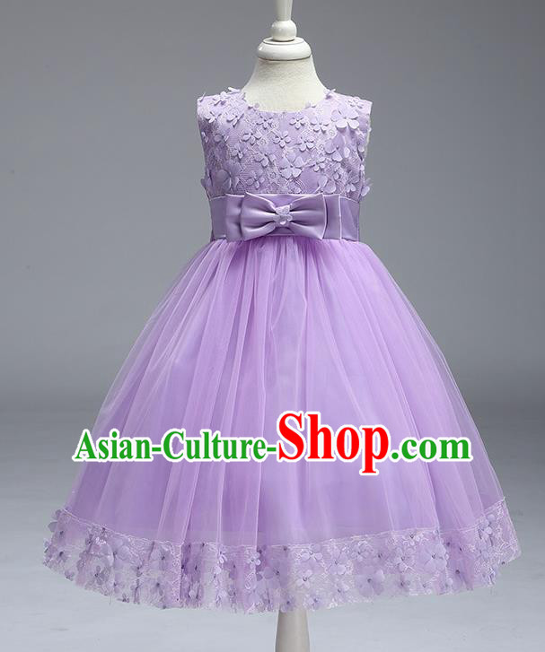 Children Fairy Princess Purple Veil Dress Stage Performance Catwalks Compere Costume for Kids