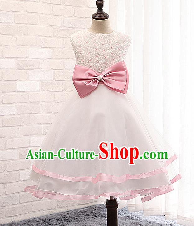 Children Fairy Princess Pink Bowknot Dress Stage Performance Catwalks Compere Costume for Kids