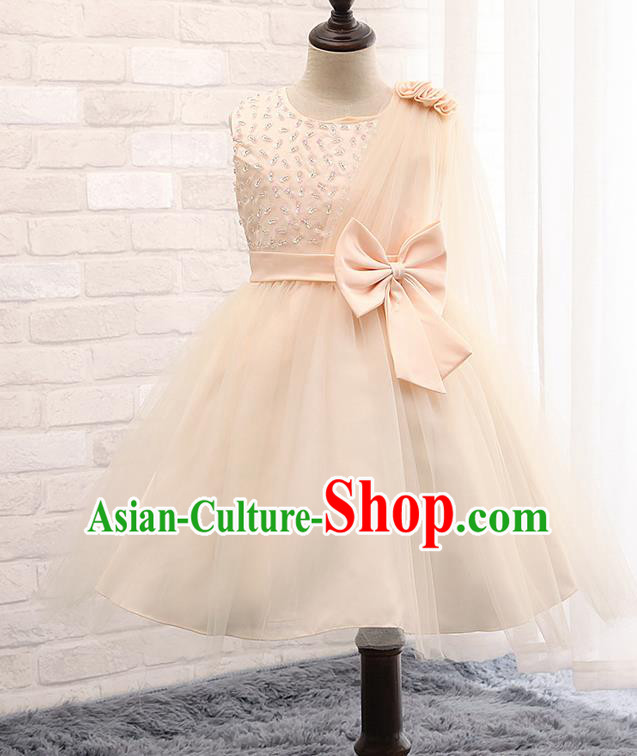 Children Fairy Princess Bowknot Champagne Dress Stage Performance Catwalks Compere Costume for Kids