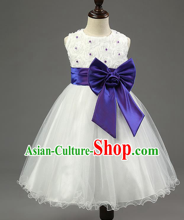 Children Fairy Princess Purple Bowknot Dress Stage Performance Catwalks Compere Costume for Kids