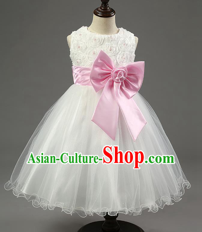 Children Fairy Princess Pink Bowknot Dress Stage Performance Catwalks Compere Costume for Kids