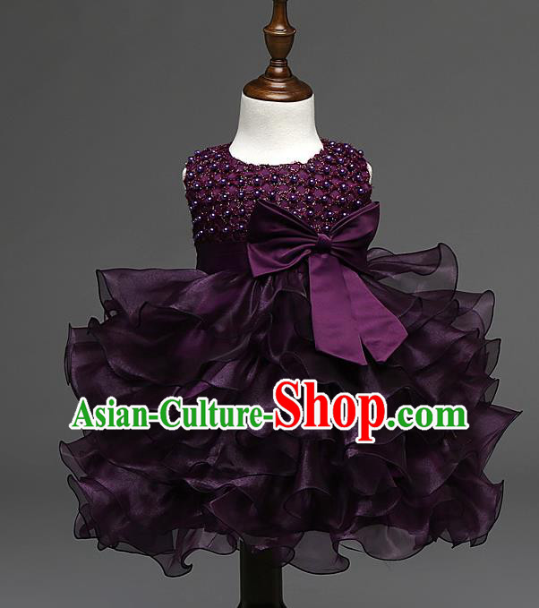 Children Fairy Princess Purple Bubble Dress Stage Performance Catwalks Compere Costume for Kids