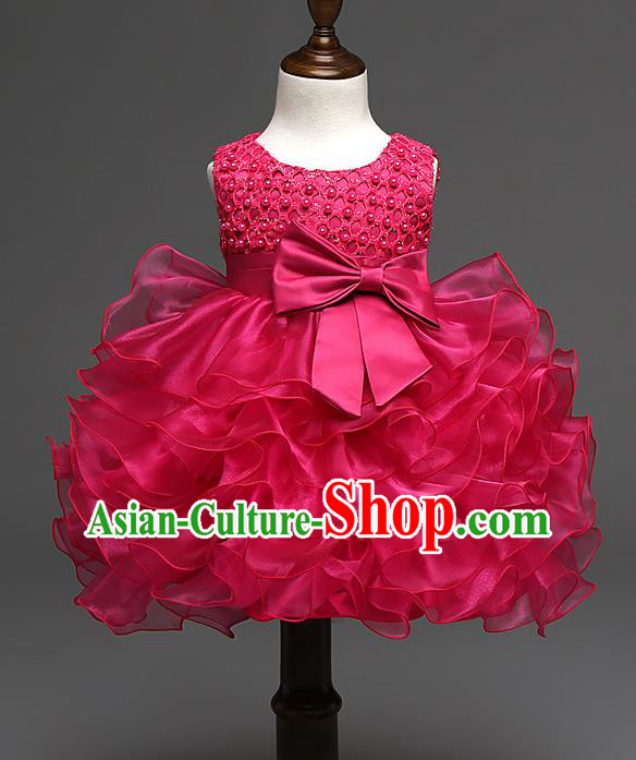 Children Fairy Princess Rosy Bubble Dress Stage Performance Catwalks Compere Costume for Kids