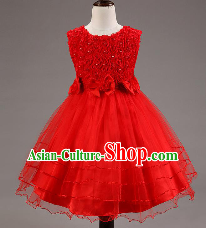 Children Modern Dance Red Dress Stage Performance Catwalks Compere Costume for Kids