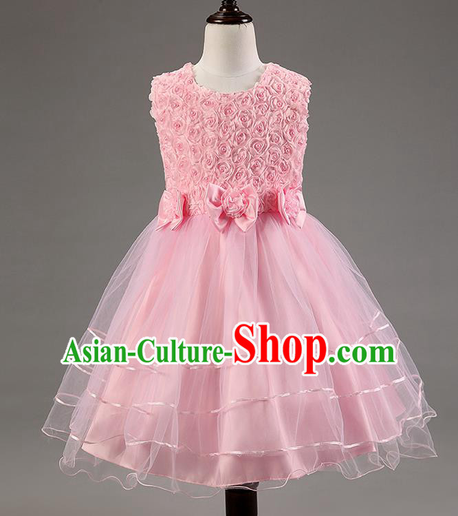 Children Modern Dance Pink Dress Stage Performance Catwalks Compere Costume for Kids