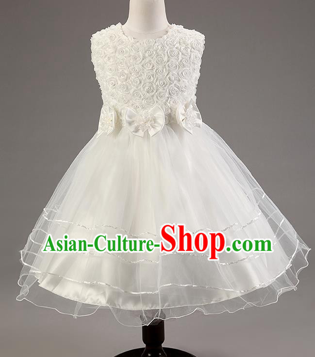 Children Modern Dance White Dress Stage Performance Catwalks Compere Costume for Kids