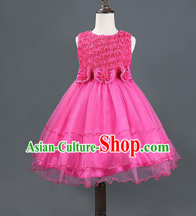 Children Modern Dance Rosy Dress Stage Performance Catwalks Compere Costume for Kids