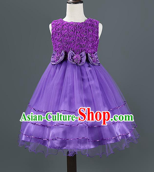 Children Modern Dance Purple Dress Stage Performance Catwalks Compere Costume for Kids