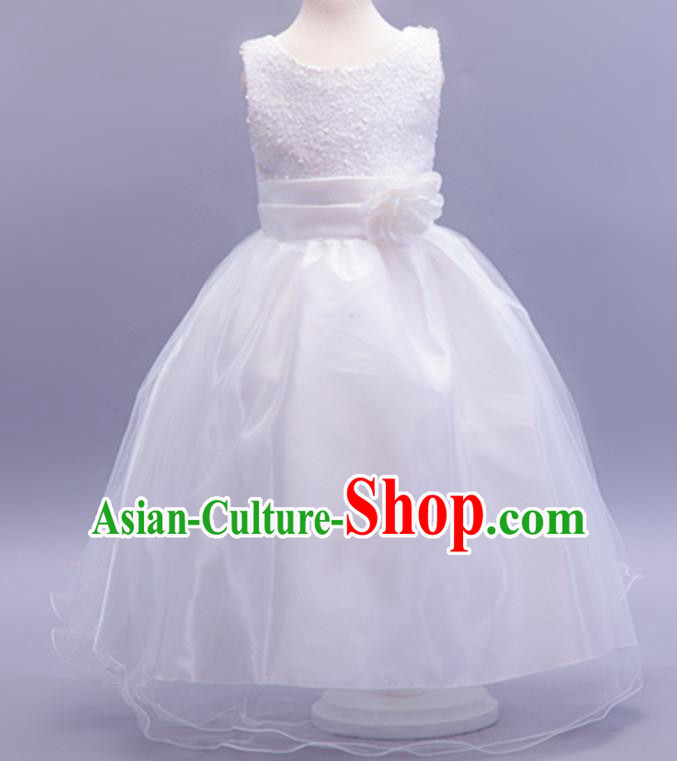 Children Modern Dance White Sequins Dress Stage Performance Catwalks Compere Costume for Kids