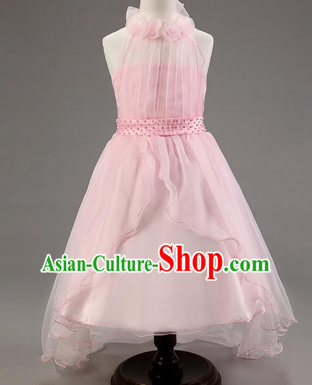 Children Modern Dance Princess Pink Mullet Dress Stage Performance Catwalks Compere Costume for Kids