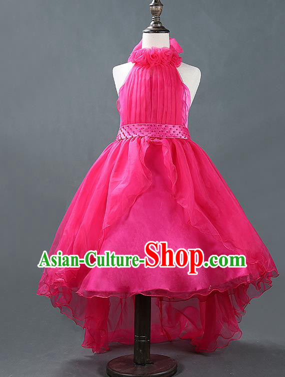 Children Modern Dance Princess Rosy Mullet Dress Stage Performance Catwalks Compere Costume for Kids