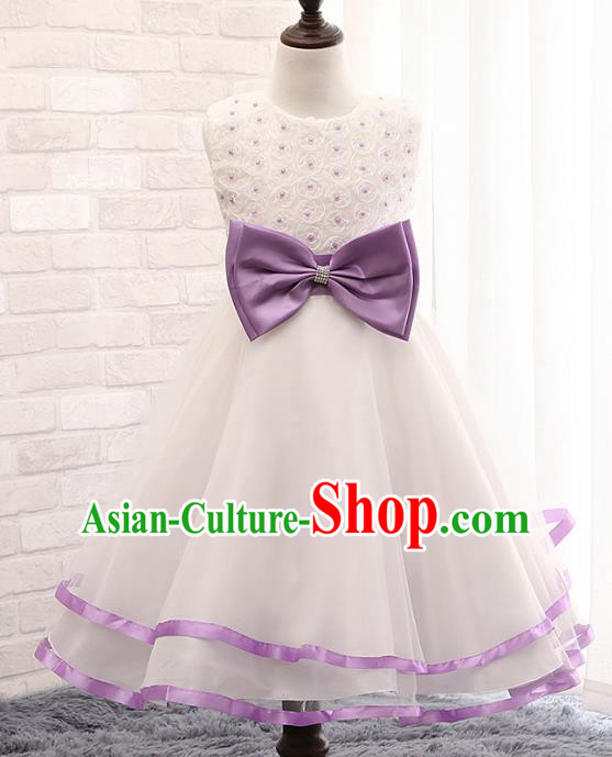 Children Fairy Princess Purple Bowknot Dress Stage Performance Catwalks Compere Costume for Kids