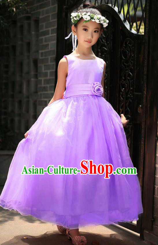 Children Modern Dance Princess Purple Dress Stage Performance Catwalks Compere Costume for Kids