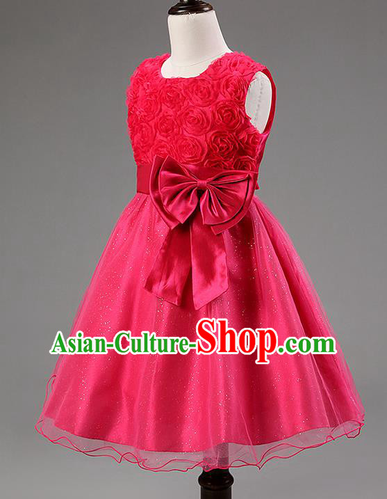 Children Modern Dance Princess Rosy Rose Dress Stage Performance Catwalks Compere Costume for Kids