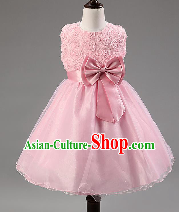 Children Modern Dance Princess Pink Rose Dress Stage Performance Catwalks Compere Costume for Kids