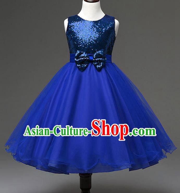 Children Modern Dance Compere Royalblue Full Dress Stage Performance Catwalks Costume for Kids