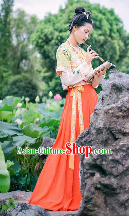 Chinese Tang Dynasty Maidenform Hanfu Dress Ancient Princess Embroidered Costumes for Women