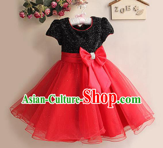 Children Modern Dance Red Bubble Dress Stage Performance Compere Catwalks Costume for Kids