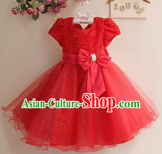 Children Modern Dance Red Full Dress Stage Performance Compere Catwalks Costume for Kids