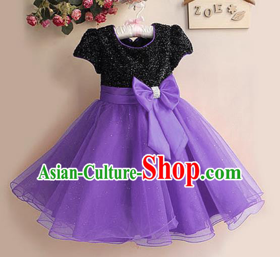 Children Modern Dance Purple Bubble Dress Stage Performance Compere Catwalks Costume for Kids